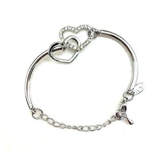 Elegant Real Silver Heart Bracelet with Sparkling Crystals - Adjustable LIKE NEW